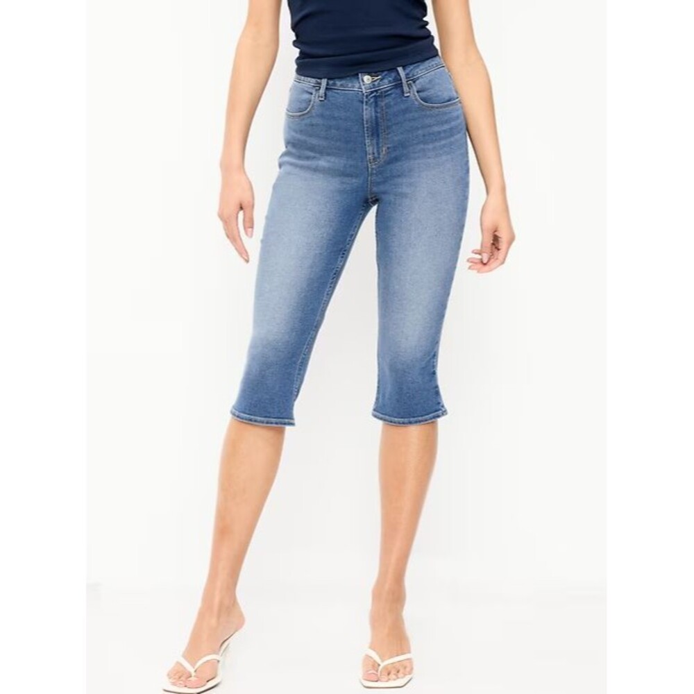 Old Navy Wow Capri Jeans Womens 12 Short Blue Medium Wash High Rise Stretch NEW
